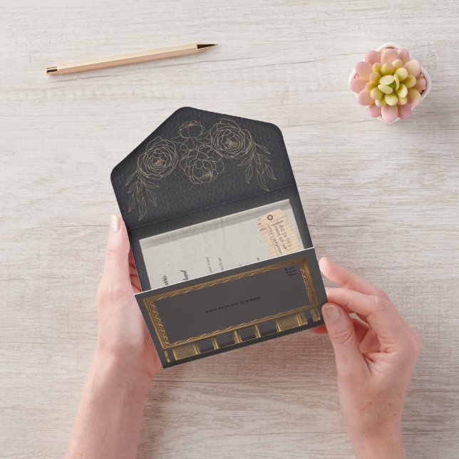 Gilded Roses Library Book Wedding Invitation (Video)