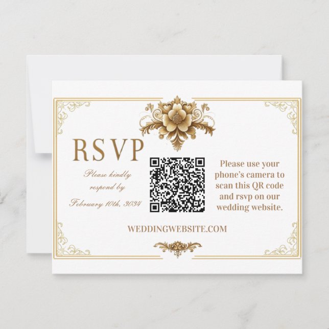 Gilded Royal RSVP QR code Card (Front)
