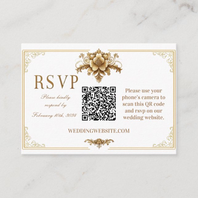 Gilded Royal RSVP QR code Card (Front)