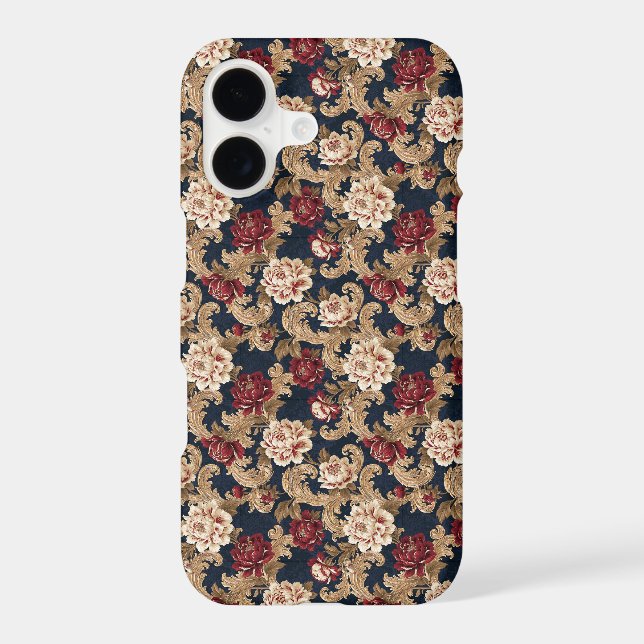 Gilded Scrollwork Variegated Peony Navy iPhone Case (Back)
