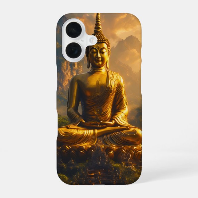 Gilded Seated Buddha Under a Sunset Sky Iphone Case (Back)