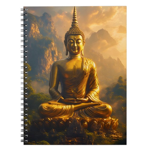Gilded Seated Buddha Under a Sunset Sky Notebook (Front)