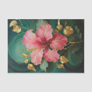 Gilded Single Pink Hibiscus Bloom, Formal Florals Tissue Paper