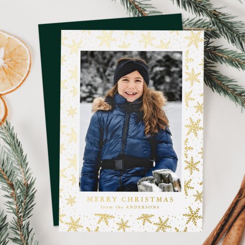 Gilded Snowflakes Photo Gold Foil Holiday Card