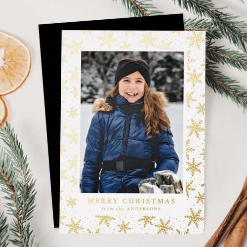 Gilded Snowflakes Photo Gold Foil Holiday Card