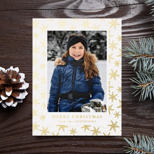 Gilded Snowflakes Photo Gold Foil Holiday Postcard