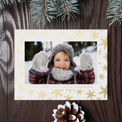 Gilded Snowflakes Photo Gold Foil Holiday Postcard