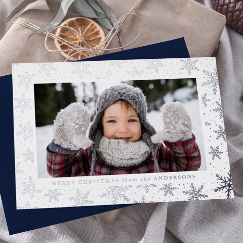 Gilded Snowflakes Photo Silver Foil Holiday Card