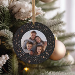 Gilded Stars | Holiday Photo Ceramic Ornament<br><div class="desc">This festive and elegant holiday photo ornament feature a favorite photo on each side,  framed by faux rose gold foil stars and snowflakes. Personalize with the year and your family name or individual names.</div>