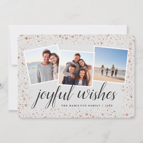 Gilded Stars  Rose Gold Photo Collage Holiday Card