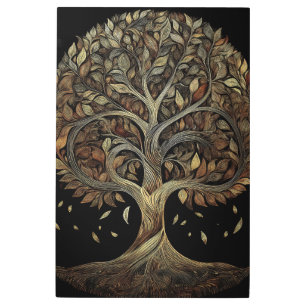Gilded Strand Fibonacci Tree Metal Print