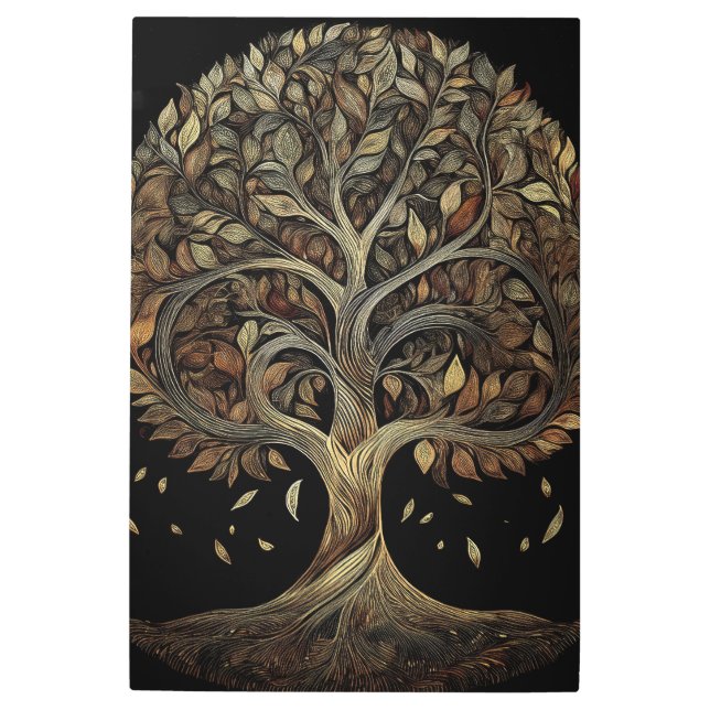 Gilded Strand Fibonacci Tree Metal Print (Front)