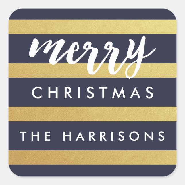 Gilded Stripes Personalized Holiday Stickers (Front)