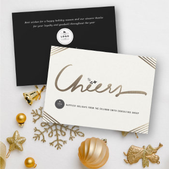 Gilded Stylish Gold Cheers Calligraphy Business Ho Holiday Card by fat_fa_tin at Zazzle