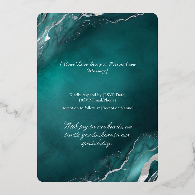 Gilded Teal Elegance Wedding Invitation Foil Invitation (Back)