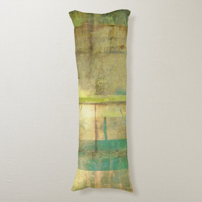 Gilded Turquoise and Green Abstract Painting Body Pillow (Front Vertical)