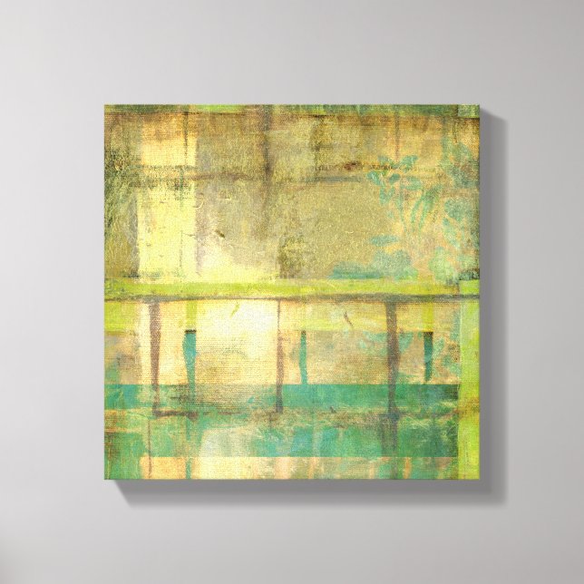 Gilded Turquoise and Green Abstract Painting Canvas Print (Front)