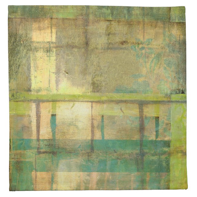 Gilded Turquoise and Green Abstract Painting Cloth Napkin (Front)