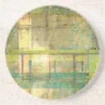 Gilded Turquoise and Green Abstract Painting Coaster