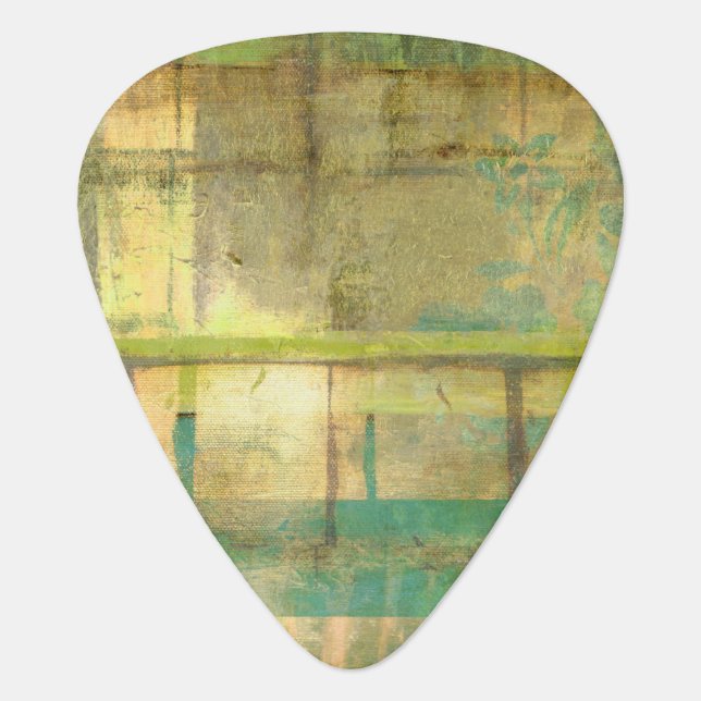 Gilded Turquoise and Green Abstract Painting Guitar Pick (Front)