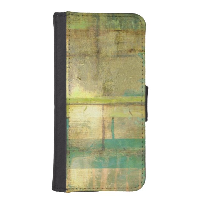 Gilded Turquoise and Green Abstract Painting iPhone Wallet Case (Front)