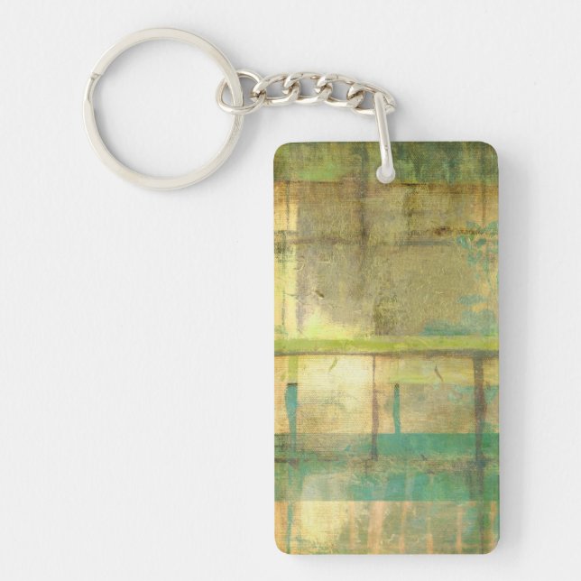 Gilded Turquoise and Green Abstract Painting Keychain (Front)