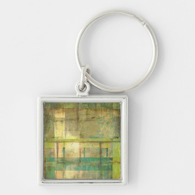 Gilded Turquoise and Green Abstract Painting Keychain (Front)