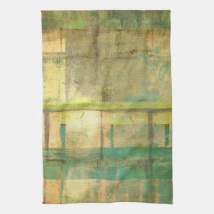 Gilded Turquoise and Green Abstract Painting Kitchen Towel