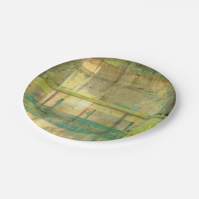 Gilded Turquoise and Green Abstract Painting Paper Plates (Angled)