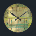 Gilded Turquoise and Green Abstract Painting Round Clock<br><div class="desc">An abstract painting by Jennifer Goldberger that utilizes shades of gilded turquoise and green to create a warm,  familiar feeling. A nice stroll through the woods during the spring or summer would yield some of these same colors. Bring the gift of nature to your home by purchasing this piece!</div>