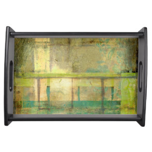 Gilded Turquoise and Green Abstract Painting Serving Tray