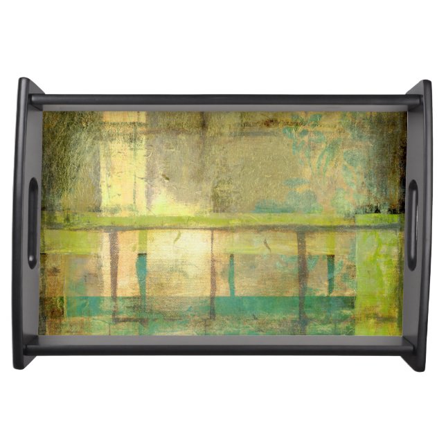 Gilded Turquoise and Green Abstract Painting Serving Tray (Front)