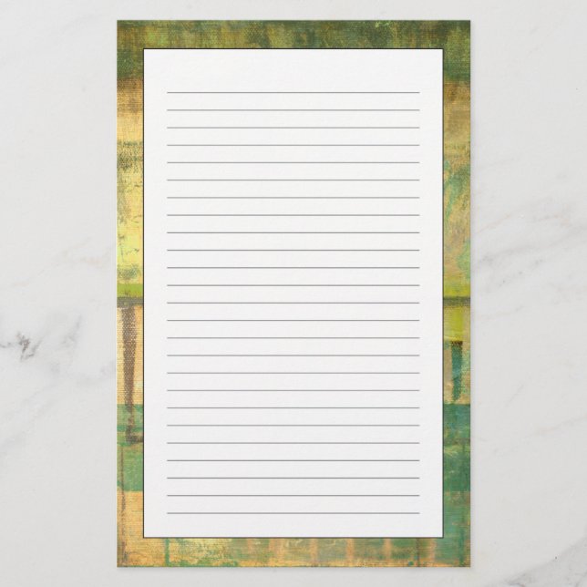 Gilded Turquoise and Green Abstract Painting Stationery (Front)