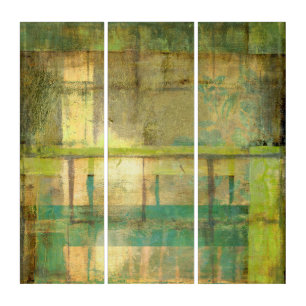 Gilded Turquoise and Green Abstract Painting Triptych