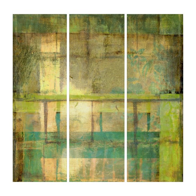 Gilded Turquoise and Green Abstract Painting Triptych (Front)