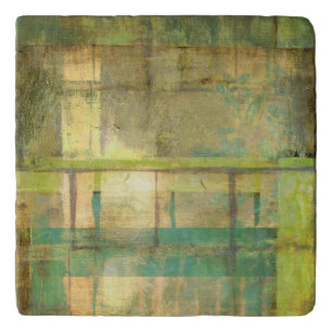 Gilded Turquoise and Green Abstract Painting Trivet
