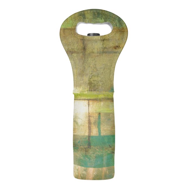 Gilded Turquoise and Green Abstract Painting Wine Bag (Back)