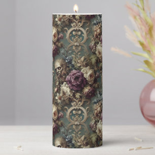 Gilded Unease – Gothic Sanctum in Tapestry Pillar Candle