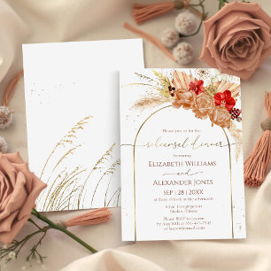 Gilded Watercolor Boho Wedding Rehearsal Dinner Invitation