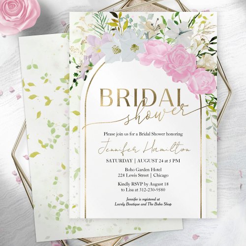 Gilded  Wildflower Spring Bridal Shower Invitation