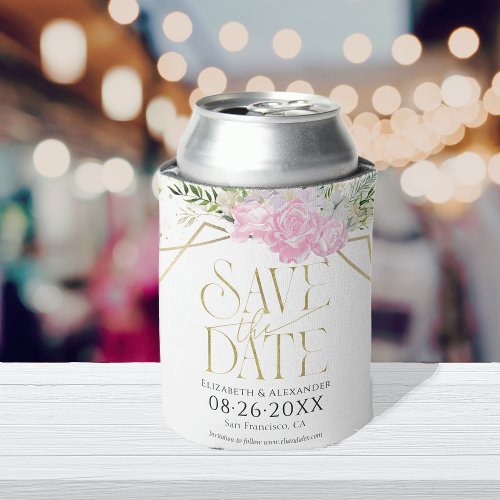 Gilded Wildflower Spring Wedding Save The Date Can Cooler