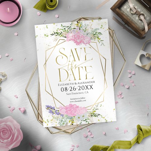Gilded Wildflower Spring Wedding Save The Date Invitation