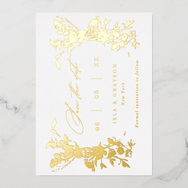 Gilded Wildflowers Wedding Save The Date Gold Foil Invitation (Front)
