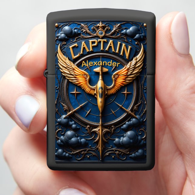 Gilded Wings Aviator's Commander Compass Gift Zippo Lighter (In Hand)