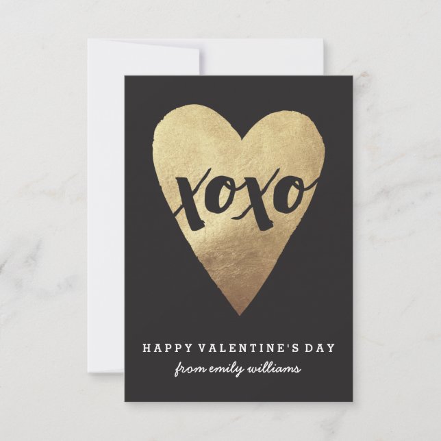 Gilded XOXO Classroom Valentine - Black Invitation (Front)