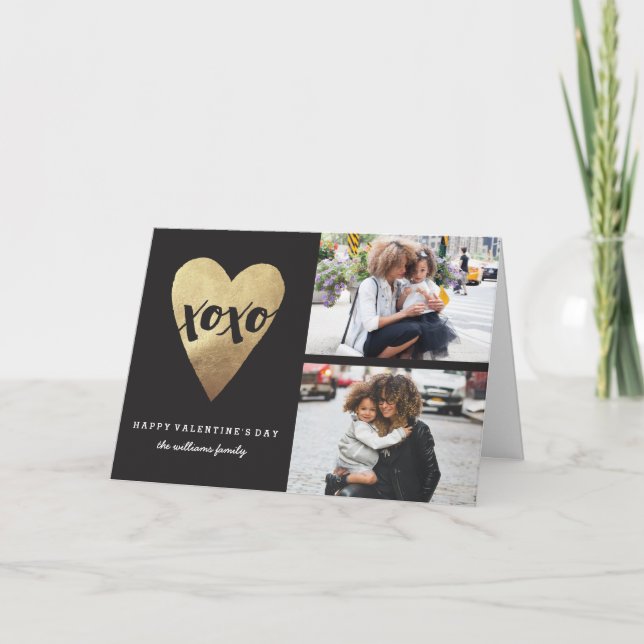 Gilded XOXO Valentine's Day Greeting Card - Black (Front)