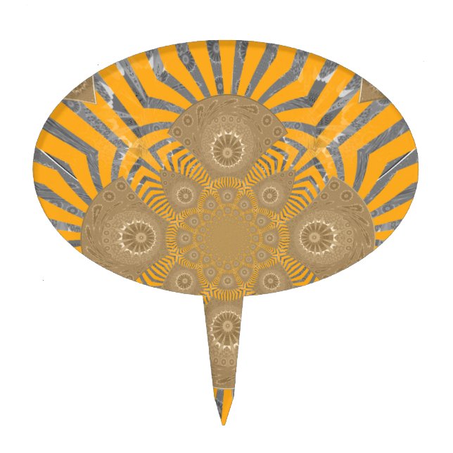 Gilded Zephyr: Elegance in Golden Yellow & Chrome Cake Topper (Front)