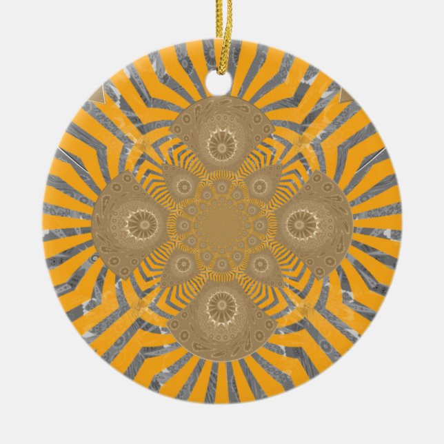 Gilded Zephyr: Elegance in Golden Yellow & Chrome Ceramic Ornament (Front)