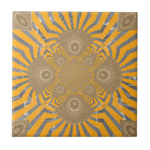 Gilded Zephyr: Elegance in Golden Yellow & Chrome Ceramic Tile