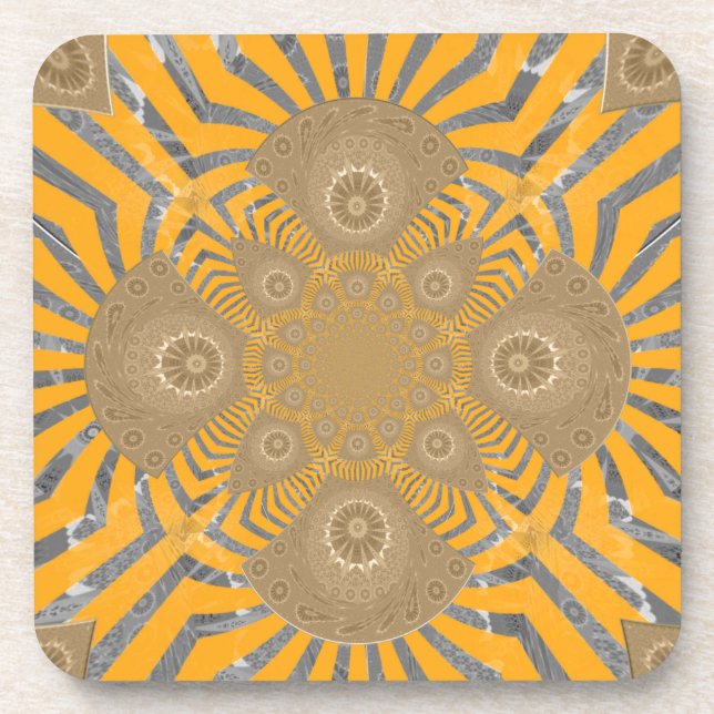 Gilded Zephyr: Elegance in Golden Yellow & Chrome Drink Coaster (Front)